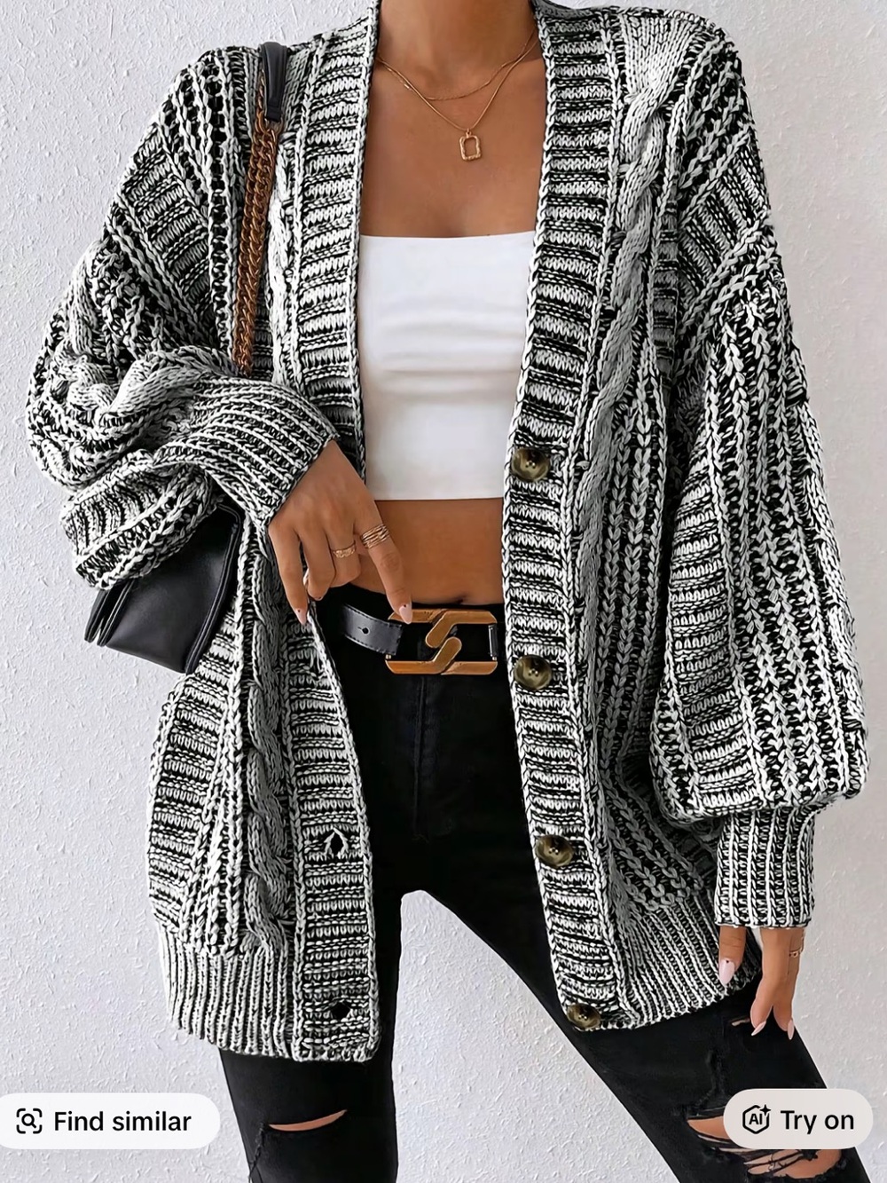 Women's Textured Lantern Sleeve Cardigan L